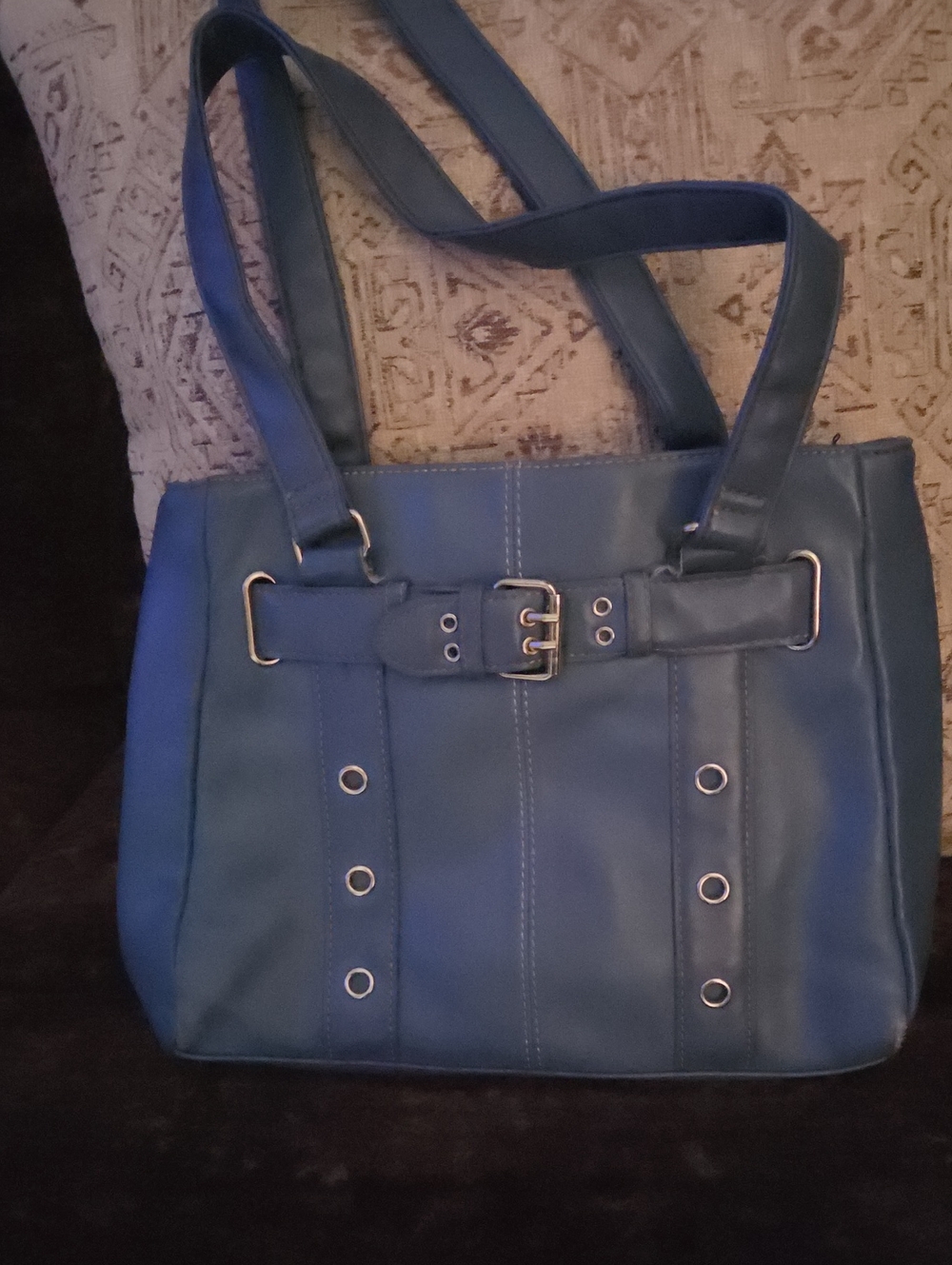 Blue Women's Shoulder Bag with Buckle Detail
